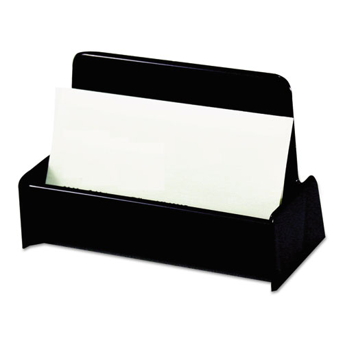 Business Card Holder, Holds 50 2 x 3.5 Cards, 3.75 x 1.81 x 1.38, Plastic, Black. The main picture.