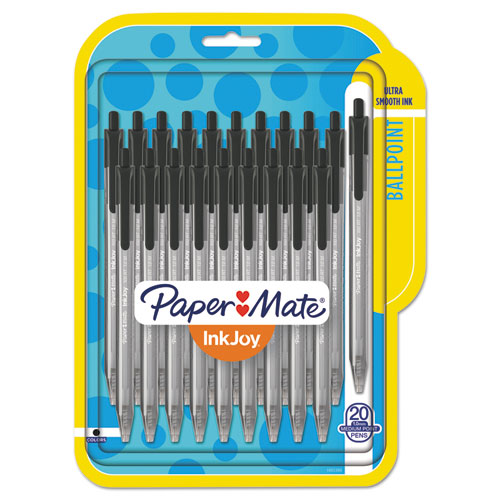 InkJoy 100 RT Ballpoint Pen, Retractable, Medium 1 mm, Black Ink, Smoke/Black Barrel, 20/Pack. Picture 1