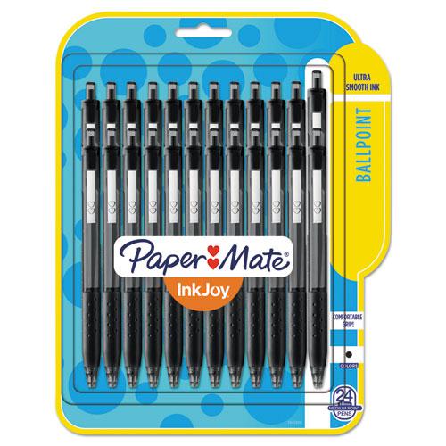 InkJoy 300 RT Ballpoint Pen, Refillable, Retractable, Medium 1 mm, Black Ink, Black Barrel, 24/Pack. Picture 2