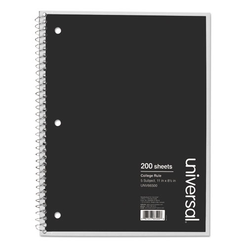 Wirebound Notebook, 5-Subject, Medium/College Rule, Black Cover, (200) 11 x 8.5 Sheets. Picture 1