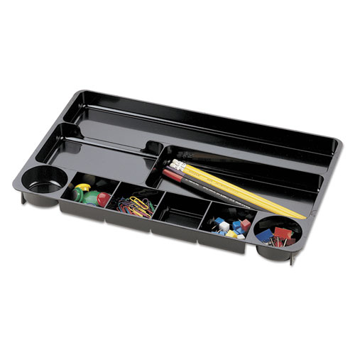 Recycled Drawer Organizer, Nine Compartments, 14 x 9.13 x 1.13, Plastic, Black. The main picture.