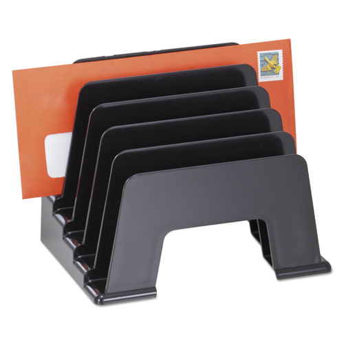 Recycled Plastic Incline Sorter, 5 Sections, DL to A5 Size Files, 8" x 5.5" x 6", Black. Picture 1