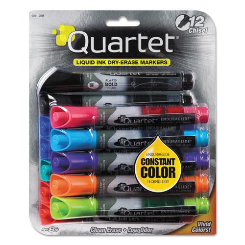 EnduraGlide Dry Erase Marker, Broad Chisel Tip, Nine Assorted Colors, 12/Set. Picture 1