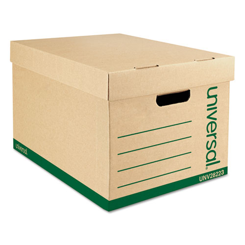 Recycled Medium-Duty Record Storage Box, Letter/Legal Files, Kraft/Green, 12/Carton. Picture 1