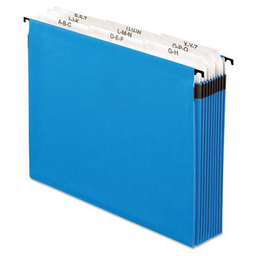 SureHook Nine-Section Hanging Folder, 9 Sections, 5.25" Capacity, Letter Size, 1/5-Cut Tabs, Blue. Picture 1
