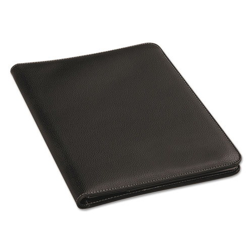 Leather-Look Pad Folio, Inside Flap Pocket w/Card Holder, Black. The main picture.