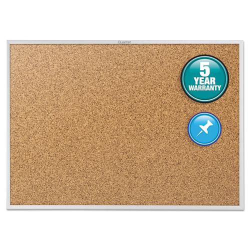 Classic Series Cork Bulletin Board, 24 x 18, Tan Surface, Silver Aluminum Frame. Picture 1