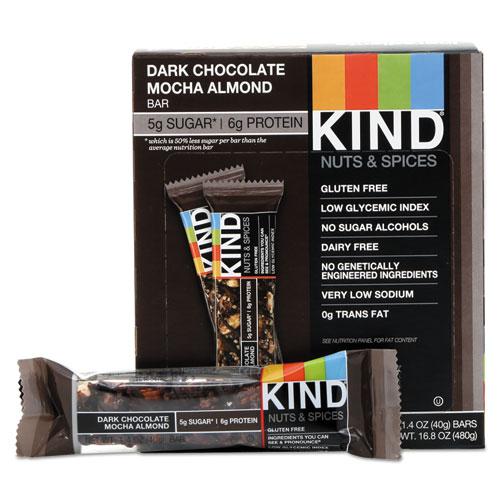 Nuts and Spices Bar, Dark Chocolate Mocha Almond, 1.4 oz Bar, 12/Box. Picture 1