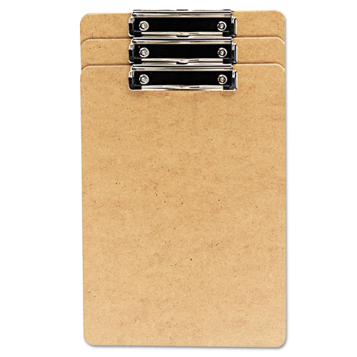 Hardboard Clipboard with Low-Profile Clip, 0.5" Clip Capacity, Holds 8.5 x 14 Sheets, Brown, 3/Pack. Picture 1