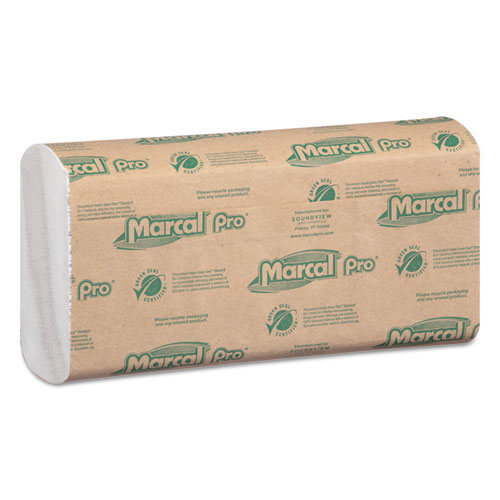 100% Recycled Folded Paper Towels, C-Fold, 1-Ply, 12.88 x 10.13, White, 150/Pack, 16 Packs/Carton. Picture 1