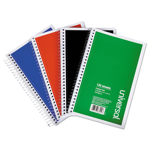 Wirebound Notebook, 3-Subject, Medium/College Rule, Assorted Cover Colors, (120) 9.5 x 6 Sheets, 4/Pack. Picture 1