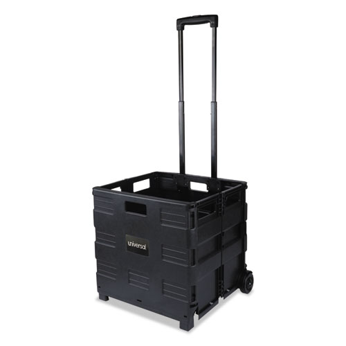 Collapsible Mobile Storage Crate, Plastic, 18.25 x 15 x 18.25 to 39.37, Black. Picture 1