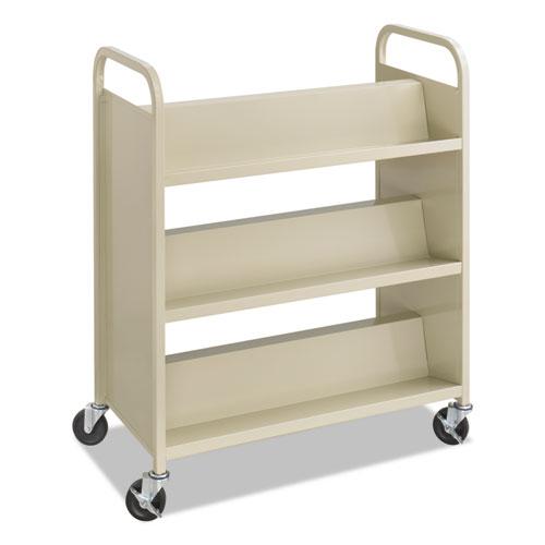 Steel Double-Sided Book Cart, Metal, 6 Shelves, 300 lb Capacity, 36" x 18.5" x 43.5", Sand. Picture 2