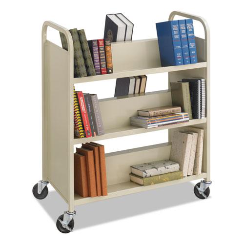Steel Double-Sided Book Cart, Metal, 6 Shelves, 300 lb Capacity, 36" x 18.5" x 43.5", Sand. Picture 1