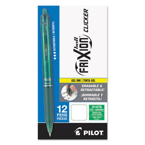 FriXion Clicker Erasable Gel Pen, Retractable, Fine 0.7 mm, Green Ink, Green Barrel, Dozen. Picture 2
