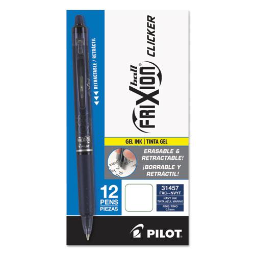 FriXion Clicker Erasable Gel Pen, Retractable, Fine 0.7 mm, Navy Ink, Navy Barrel. Picture 2