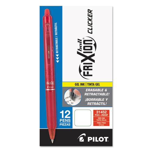 FriXion Clicker Erasable Gel Pen, Retractable, Fine 0.7 mm, Red Ink, Red Barrel. Picture 2