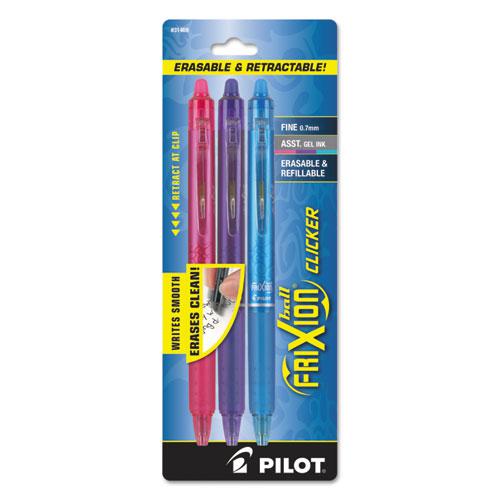 FriXion Clicker Erasable Gel Pen, Retractable, Fine 0.7 mm, Three Assorted Ink and Barrel Colors, 3/Pack. Picture 2