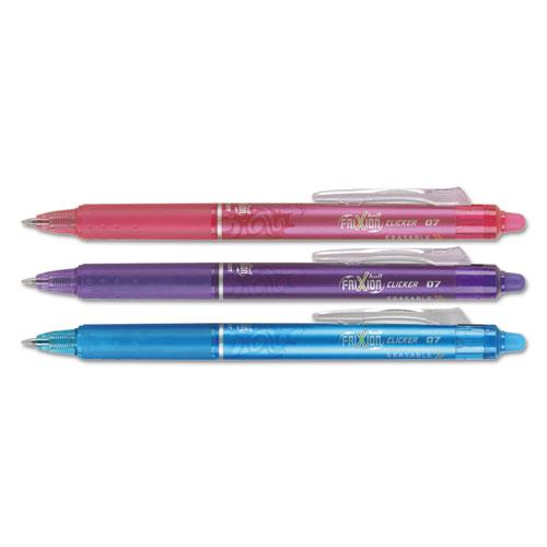 FriXion Clicker Erasable Gel Pen, Retractable, Fine 0.7 mm, Three Assorted Ink and Barrel Colors, 3/Pack. Picture 1