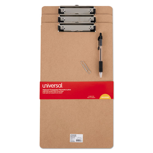 Hardboard Clipboard with Low-Profile Clip, 0.5" Clip Capacity, Holds 8.5 x 14 Sheets, Brown, 3/Pack. Picture 2