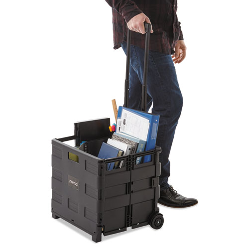 Collapsible Mobile Storage Crate, Plastic, 18.25 x 15 x 18.25 to 39.37, Black. Picture 8