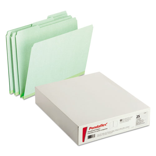 Pressboard Expanding File Folders, 1/3-Cut Tabs: Assorted, Letter Size, 1" Expansion, Green, 25/Box. Picture 3