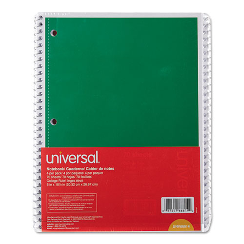 Wirebound Notebook, 1-Subject, Medium/College Rule, Assorted Cover Colors, (70) 10.5 x 8 Sheets, 4/Pack. Picture 2