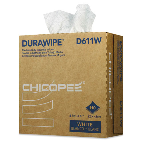 Durawipe Medium-Duty Industrial Wipers, 3-Ply, 8.8 x 17, White, 110/Box, 12 Box/Carton. Picture 1