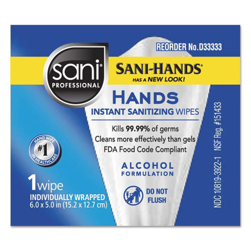 Hands Instant Sanitizing Wipes, 5 x 7 3/4, 3000 Packets/Carton. Picture 1