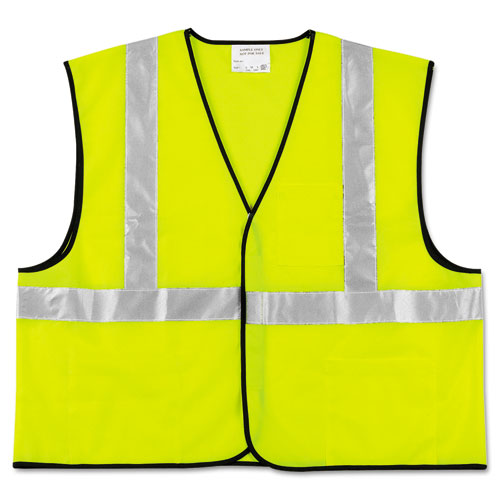 Class 2 Safety Vest, Polyester, X-Large, Fluorescent Lime with Silver Stripe. Picture 1