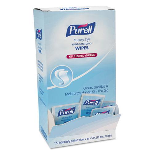 Cottony Soft Individually Wrapped Hand Sanitizing Wipes, 5 x 7, Unscented, White, 120/Box. Picture 1