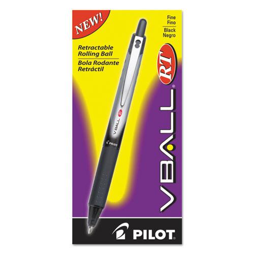 VBall RT Liquid Ink Roller Ball Pen, Retractable, Fine 0.7 mm, Black Ink, Black/White Barrel. Picture 2