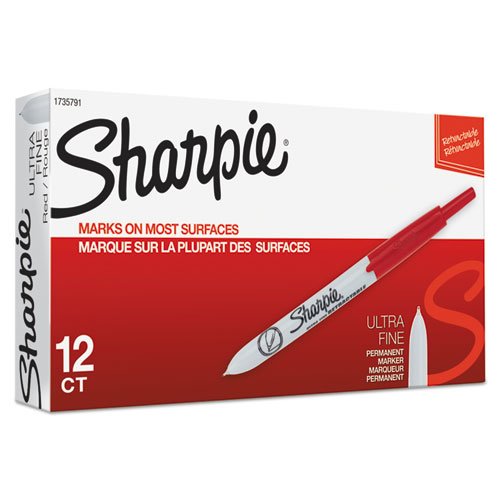 Retractable Permanent Marker, Extra-Fine Needle Tip, Red. Picture 1
