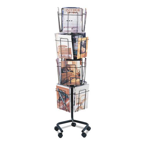 Wire Rotary Display Racks, 16 Compartments, 15w x 15d x 60h, Charcoal. Picture 1