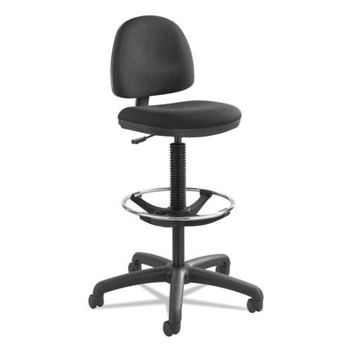 Precision Extended-Height Swivel Stool, Adjustable Footring, Supports Up to 250 lb, 23" to 33" Seat Height, Black Fabric. Picture 1