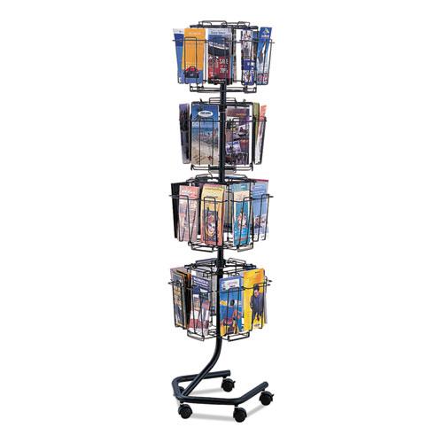 Wire Rotary Display Racks, 32 Compartments, 15w x 15d x 60h, Charcoal. Picture 1