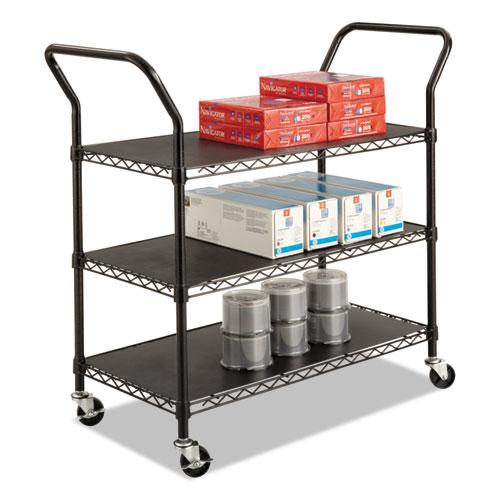 Wire Utility Cart, Metal, 3 Shelves, 600 lb Capacity, 43.75" x 19.25" x 40.5", Black. Picture 1