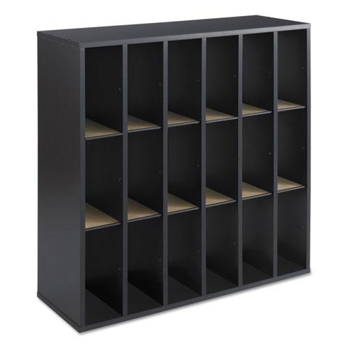 Wood Mail Sorter with Adjustable Dividers, Stackable, 18 Compartments, 33.75 x 12 x 32.75, Black. Picture 3