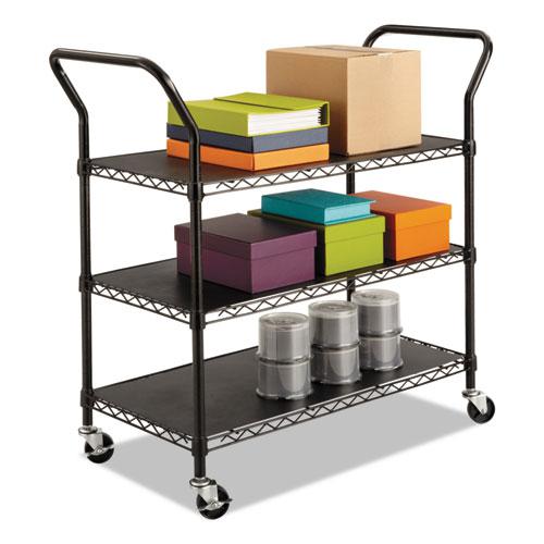 Wire Utility Cart, Metal, 3 Shelves, 600 lb Capacity, 43.75" x 19.25" x 40.5", Black. Picture 3