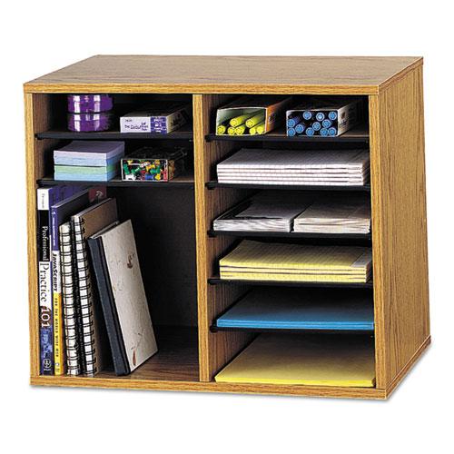 Wood/Fiberboard Literature Sorter, 12 Compartments, 19.63 x 11.88 x 16.13, Oak. Picture 1