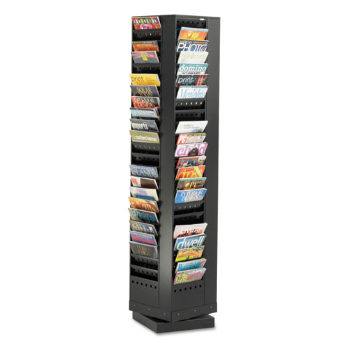 Steel Rotary Magazine Rack, 92 Compartments, 14w x 14d x 68h, Black. Picture 3