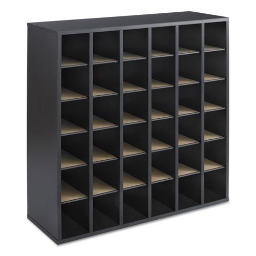 Wood Mail Sorter with Adjustable Dividers, Stackable, 36 Compartments, 33.75 x 12 x 32.75, Black. Picture 4
