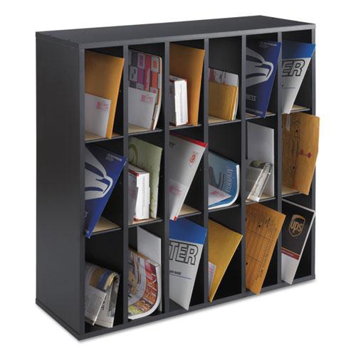 Wood Mail Sorter with Adjustable Dividers, Stackable, 18 Compartments, 33.75 x 12 x 32.75, Black. Picture 1