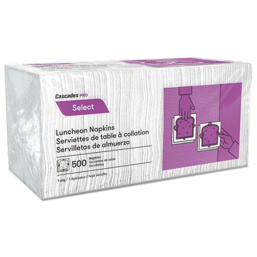 Select Luncheon Napkins, 1 Ply, 12 x 12, White, 500/Pack, 6,000 Packs/Carton. The main picture.