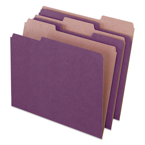 Earthwise by Pendaflex 100% Recycled Colored File Folders, 1/3-Cut Tabs: Assorted, Letter, 0.5" Expansion, Violet, 100/Box. Picture 1