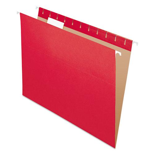 Colored Hanging Folders, Letter Size, 1/5-Cut Tabs, Red, 25/Box. Picture 1