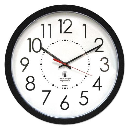 Electric Contemporary Clock, 14.5" Overall Diameter, Black Case, AC Powered. Picture 1