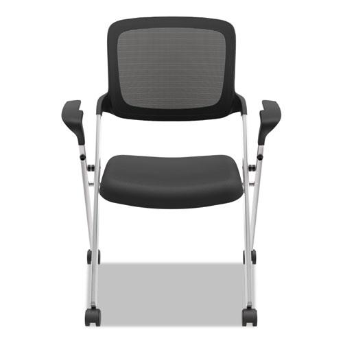 VL314 Mesh Back Nesting Chair, Supports Up to 250 lb, 19" Seat Height, Black Seat, Black Back, Silver Base. Picture 1