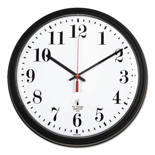 Black Quartz CONTRACT Clock, 13.75" Overall Diameter, Black Case, 1 AA (sold separately). Picture 1