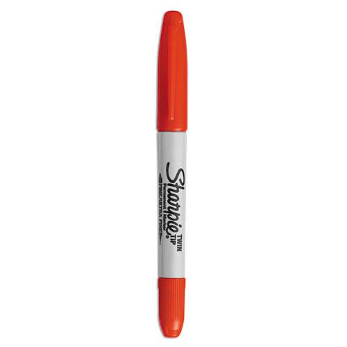 Twin-Tip Permanent Marker, Extra-Fine/Fine Bullet Tips, Red, Dozen. The main picture.